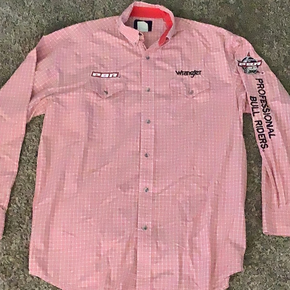 Wrangler Large Tall Red White Plaid PBR Professional Bull Riders Shirt - Picture 2 of 9